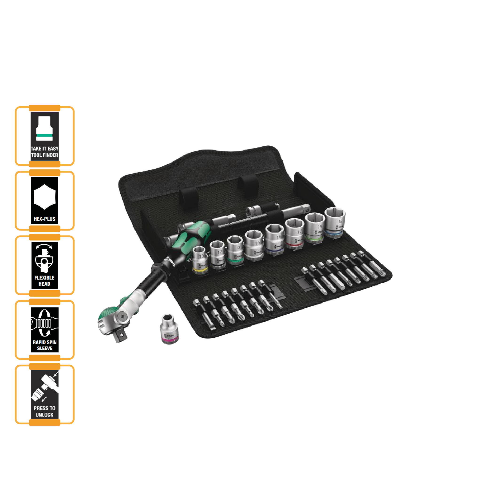 WERA 3/8" Dr Zyklop Speed Ratchet Set 8100 SB 6 (004046) - 29 Pcs
