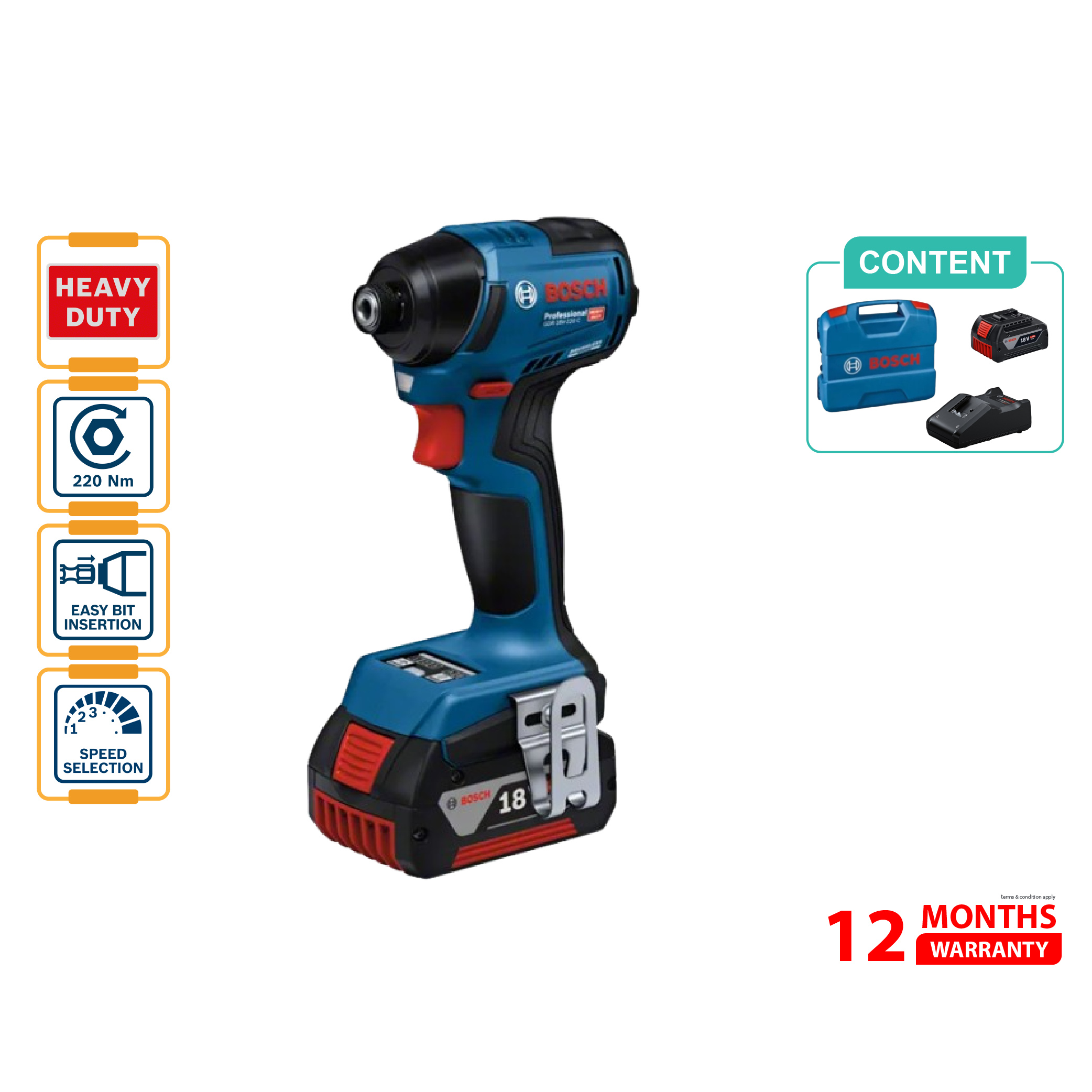 BOSCH GDR 18V-220 C Cordless Impact Driver - 06019L60L2