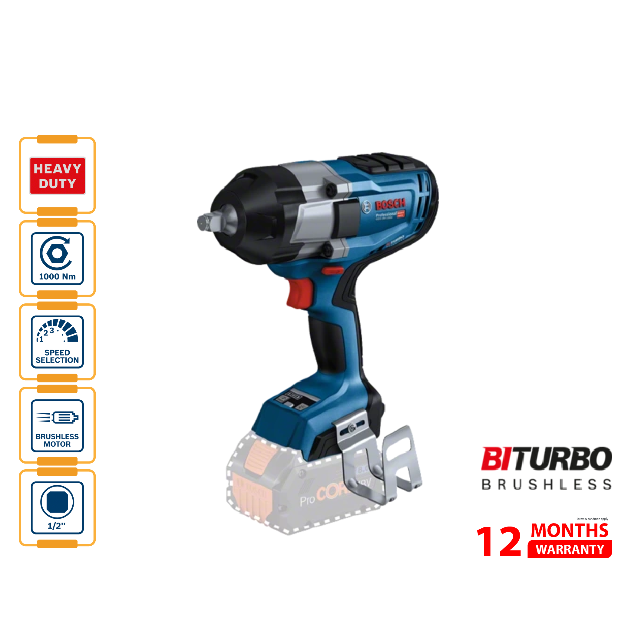 BOSCH GDS 18V-1000 Cordless Impact Wrench (Solo) - 06019J83L1