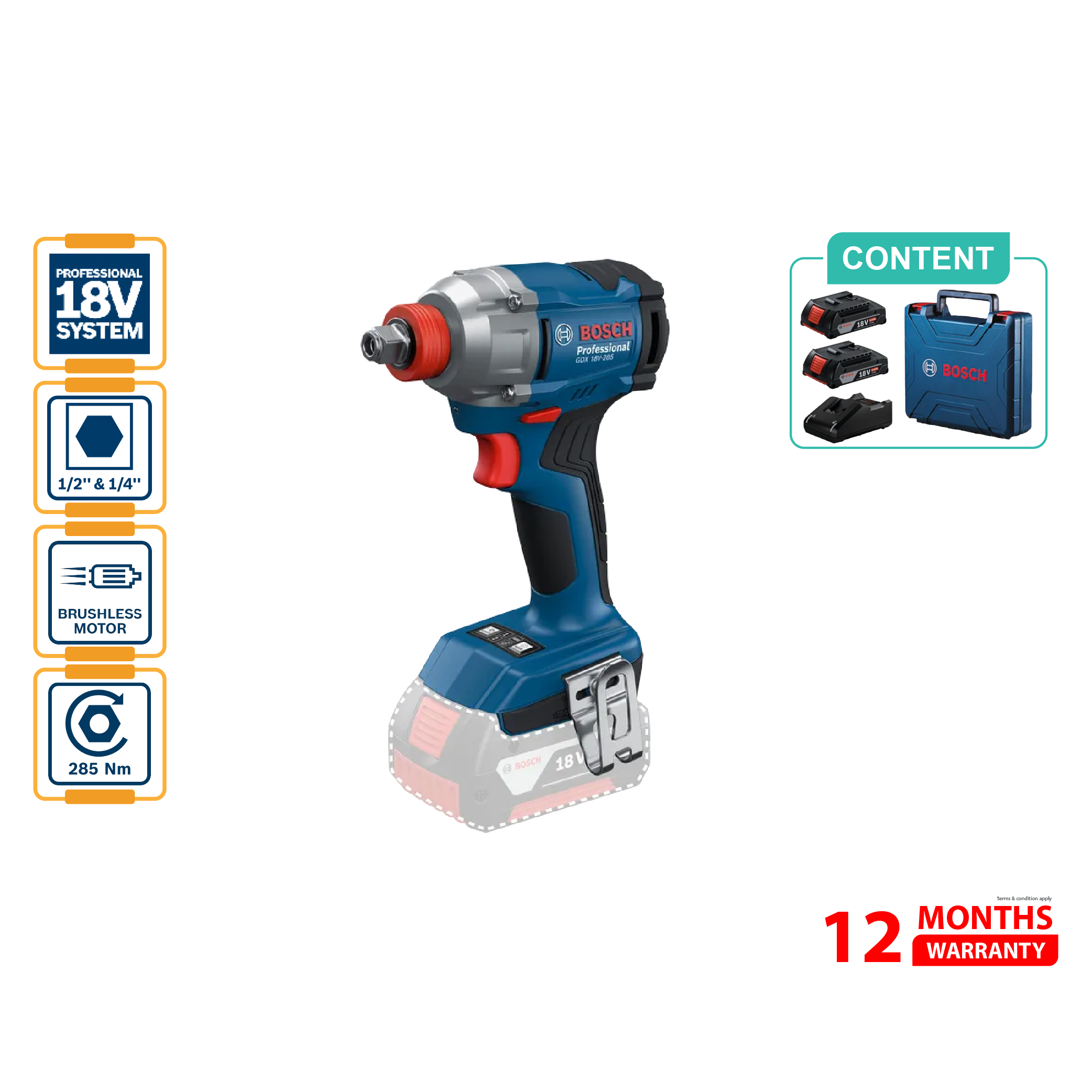 BOSCH GDX 18V-285 Cordless Impact Driver/Wrench - 06019N21L2