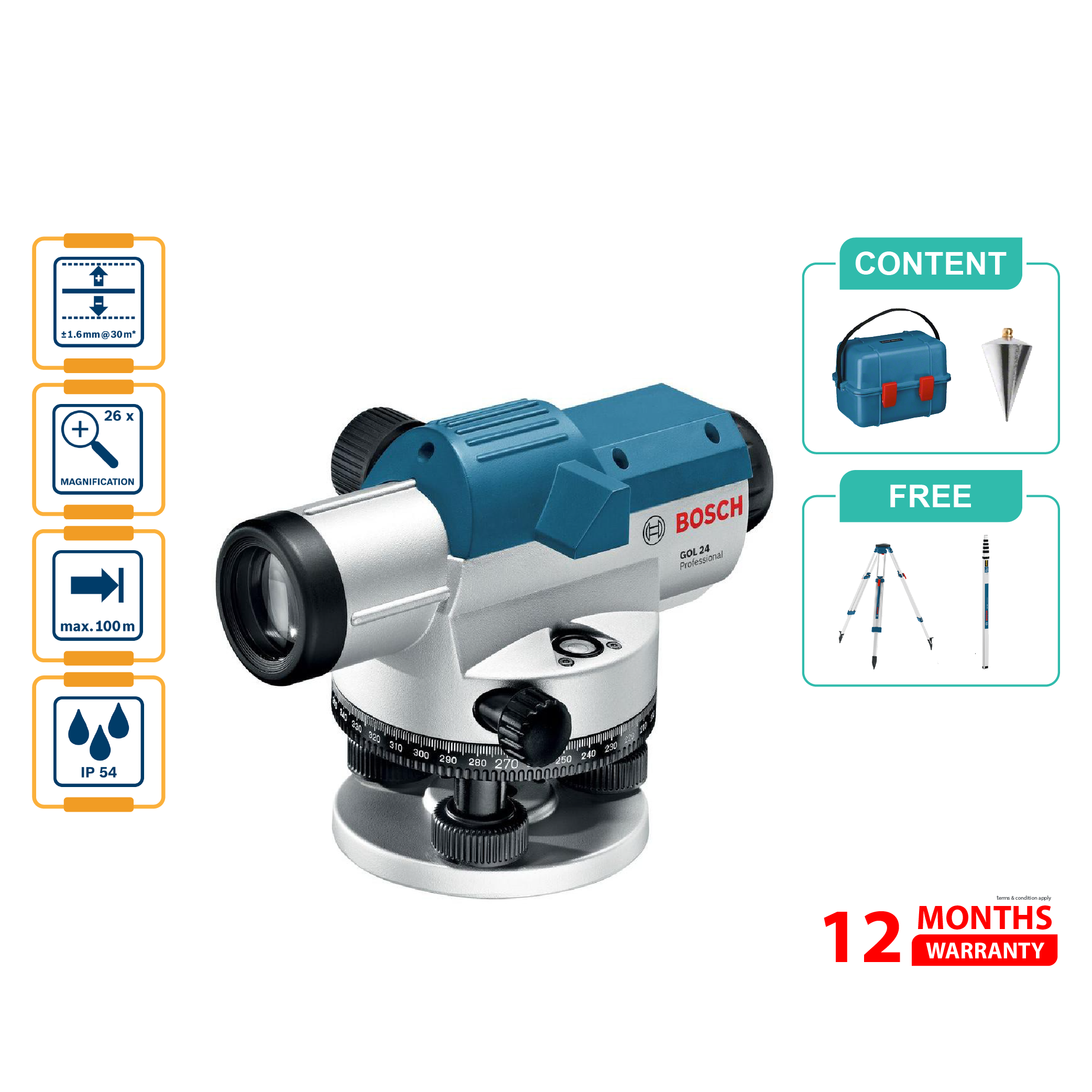 BOSCH GOL 26 D + GR500 + BT160 Optical Level