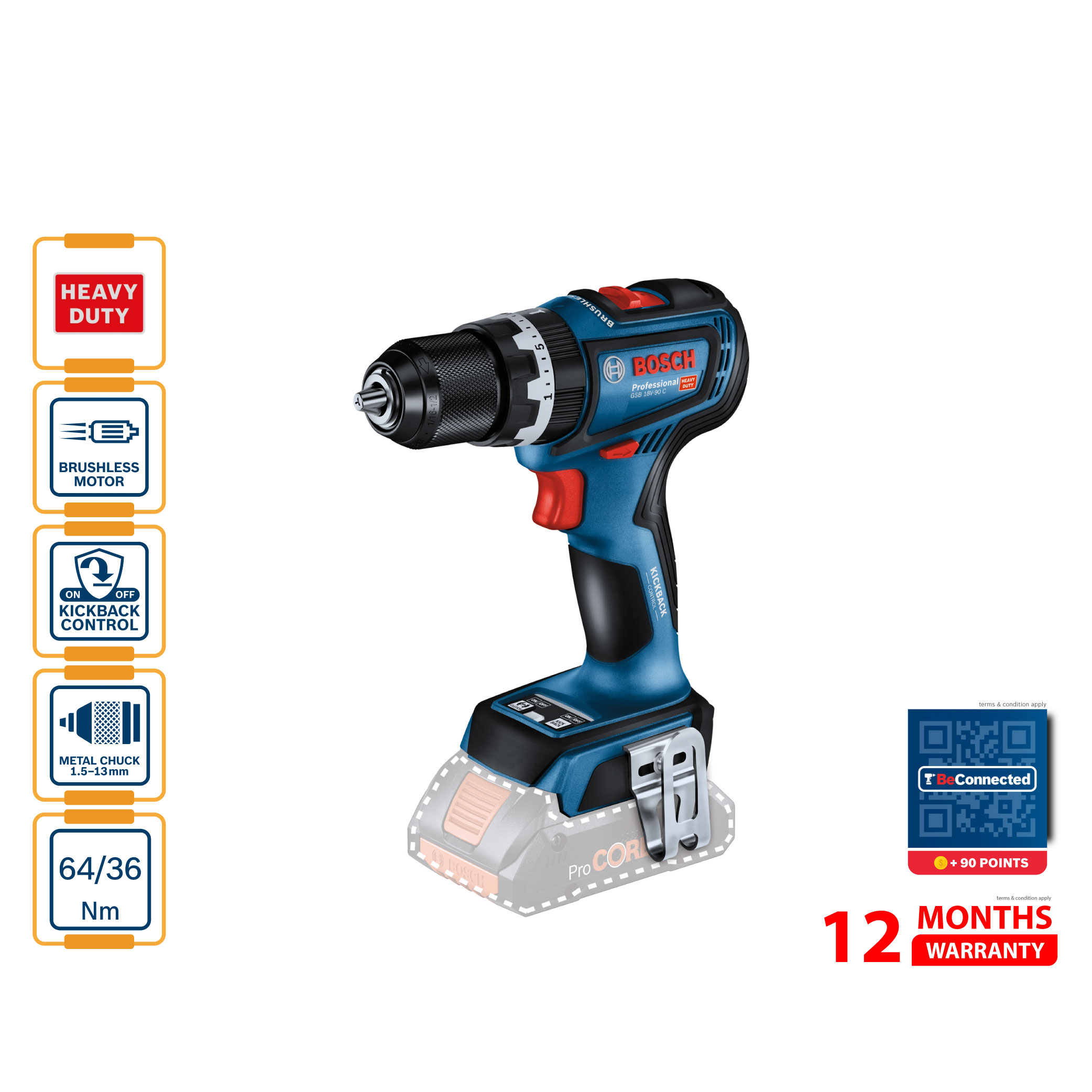 BOSCH GSB 18V 90 C Cordless Impact Drill / Driver (Solo)