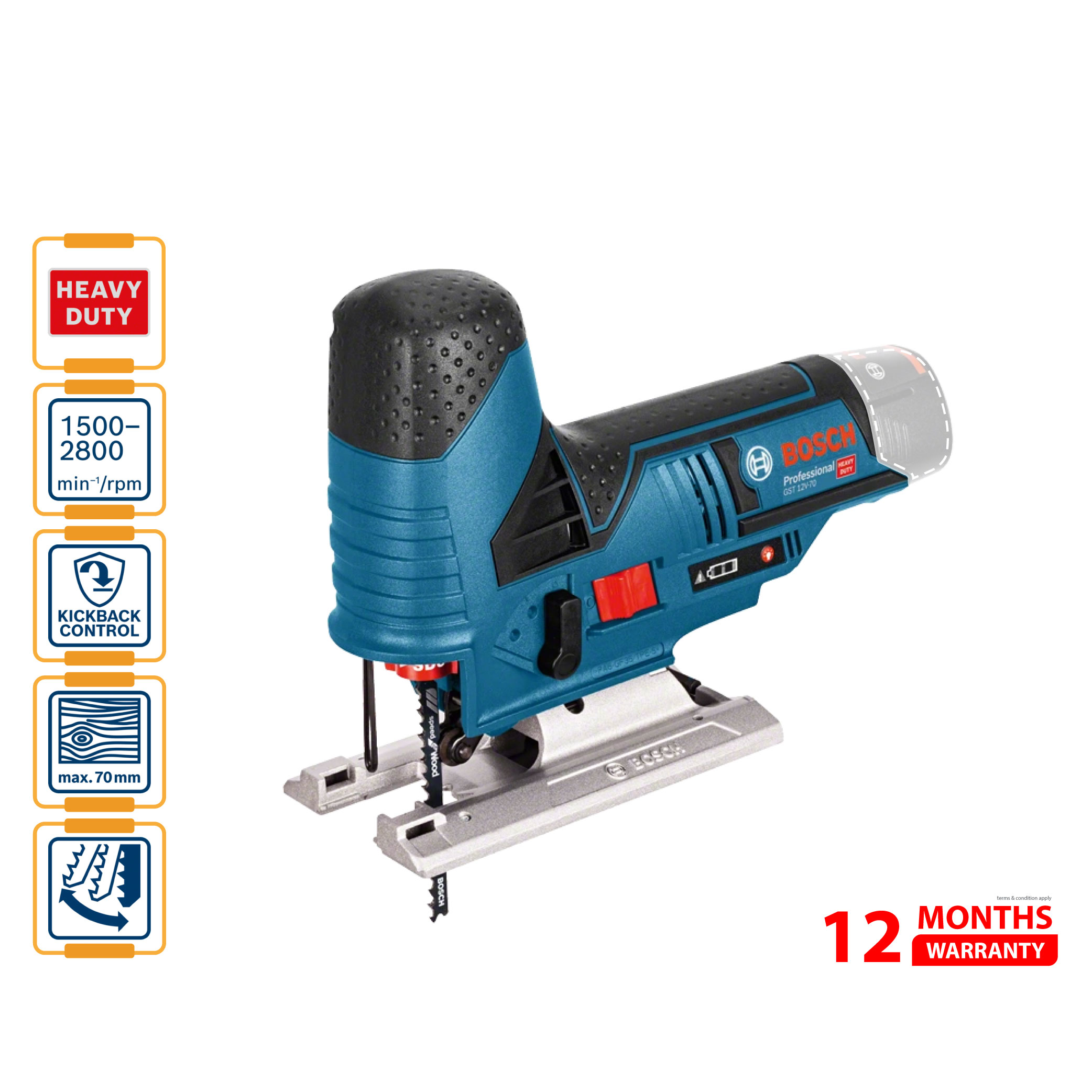 BOSCH GST 12 V-LI Professional Cordless Jigsaw (Solo)