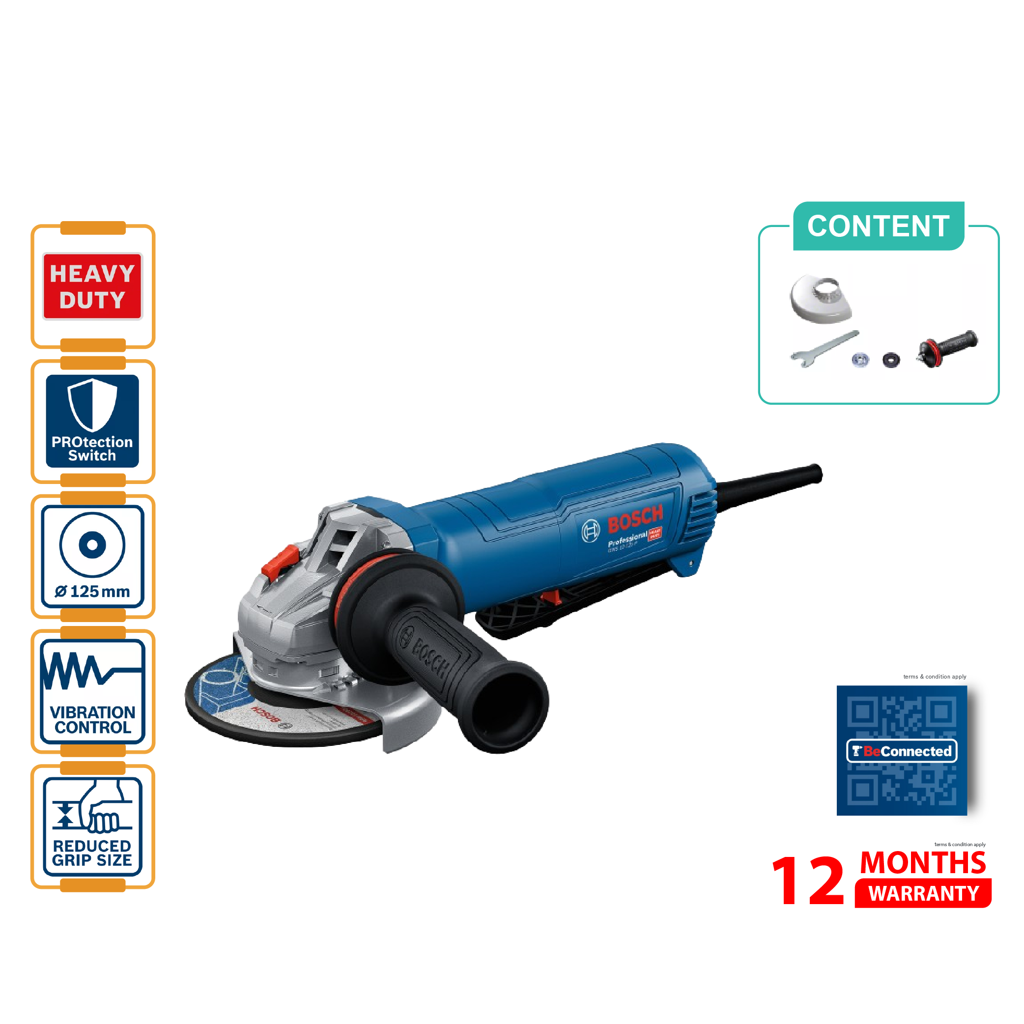 BOSCH GWS 12-125 P Angle Grinder 5" (With Paddle Switch) - 06013A62L0