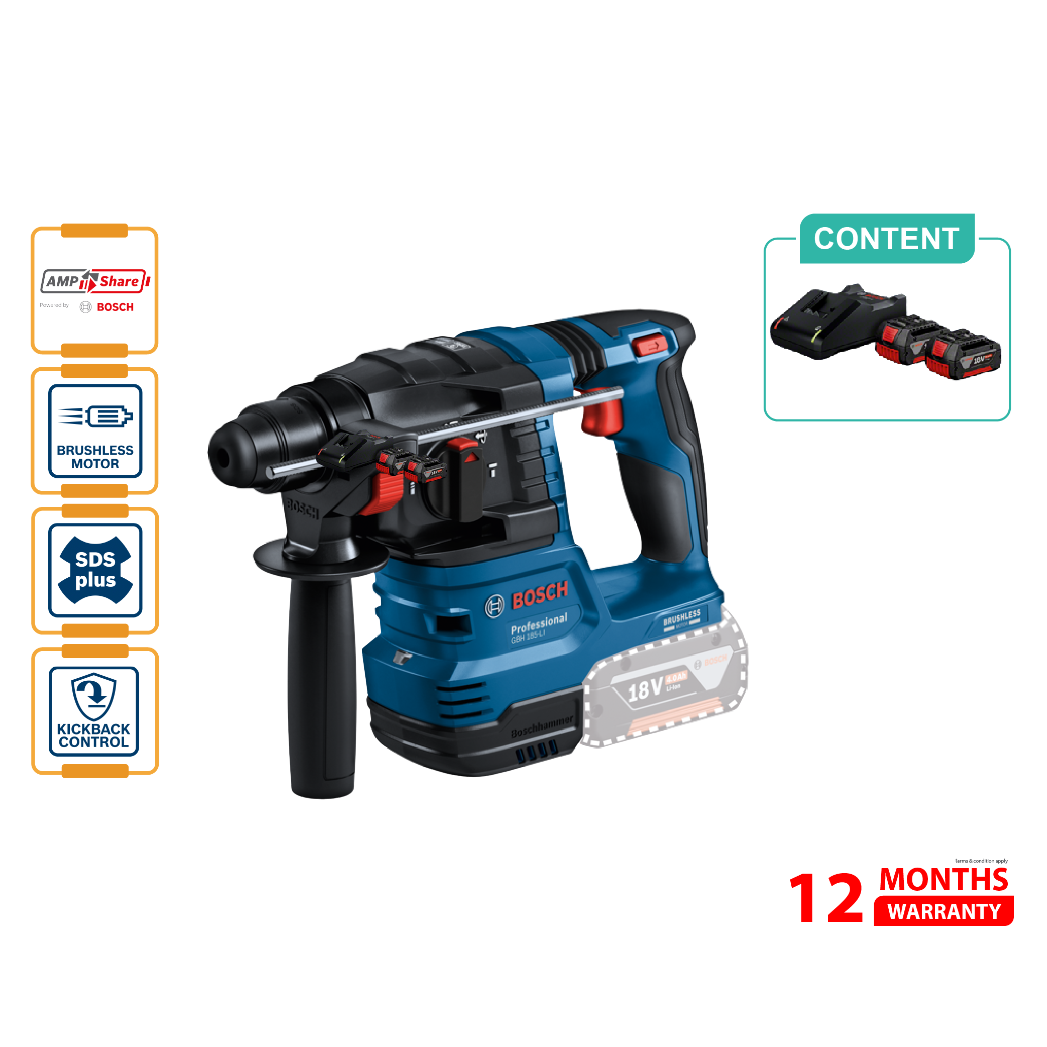 BOSCH GBH 185 LI Brushless Rotary Hammer Set - 06119240L1