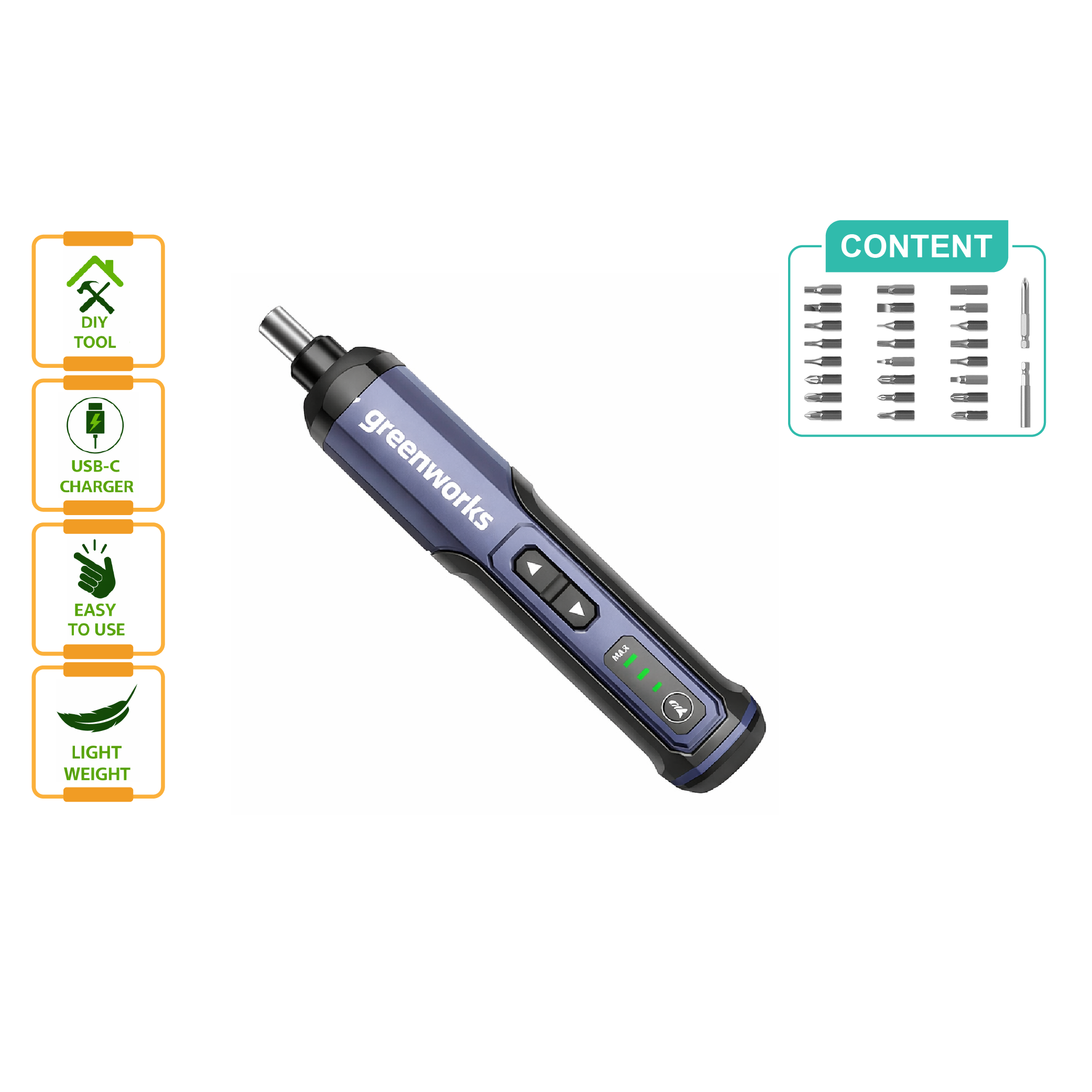GREENWORKS 4V Cordless Screwdriver Set - 3801262