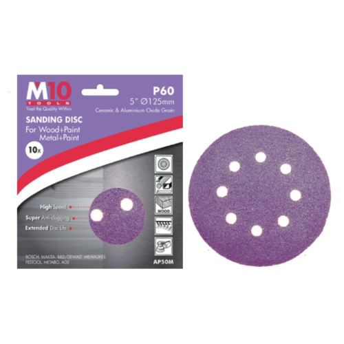M10 5″ With 8 Hole Purple Velcro Sanding Disc
