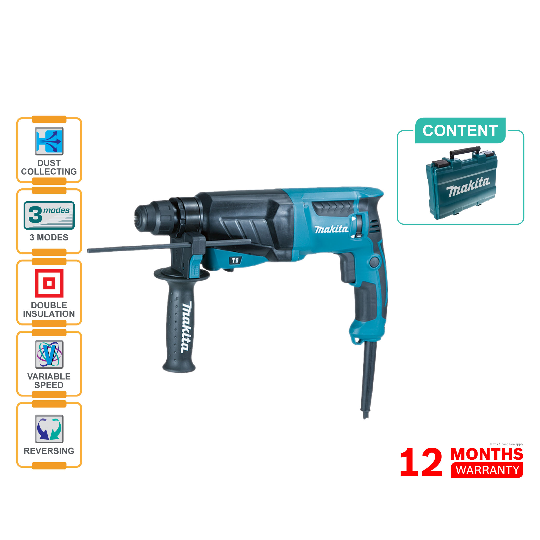 MAKITA HR2630X3 26mm 1" Combination Hammer