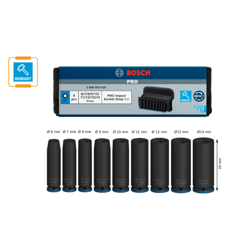 BOSCH 1/4″ Dr Impact Deep Socket Set 6 – 14mm (9 Pcs) –