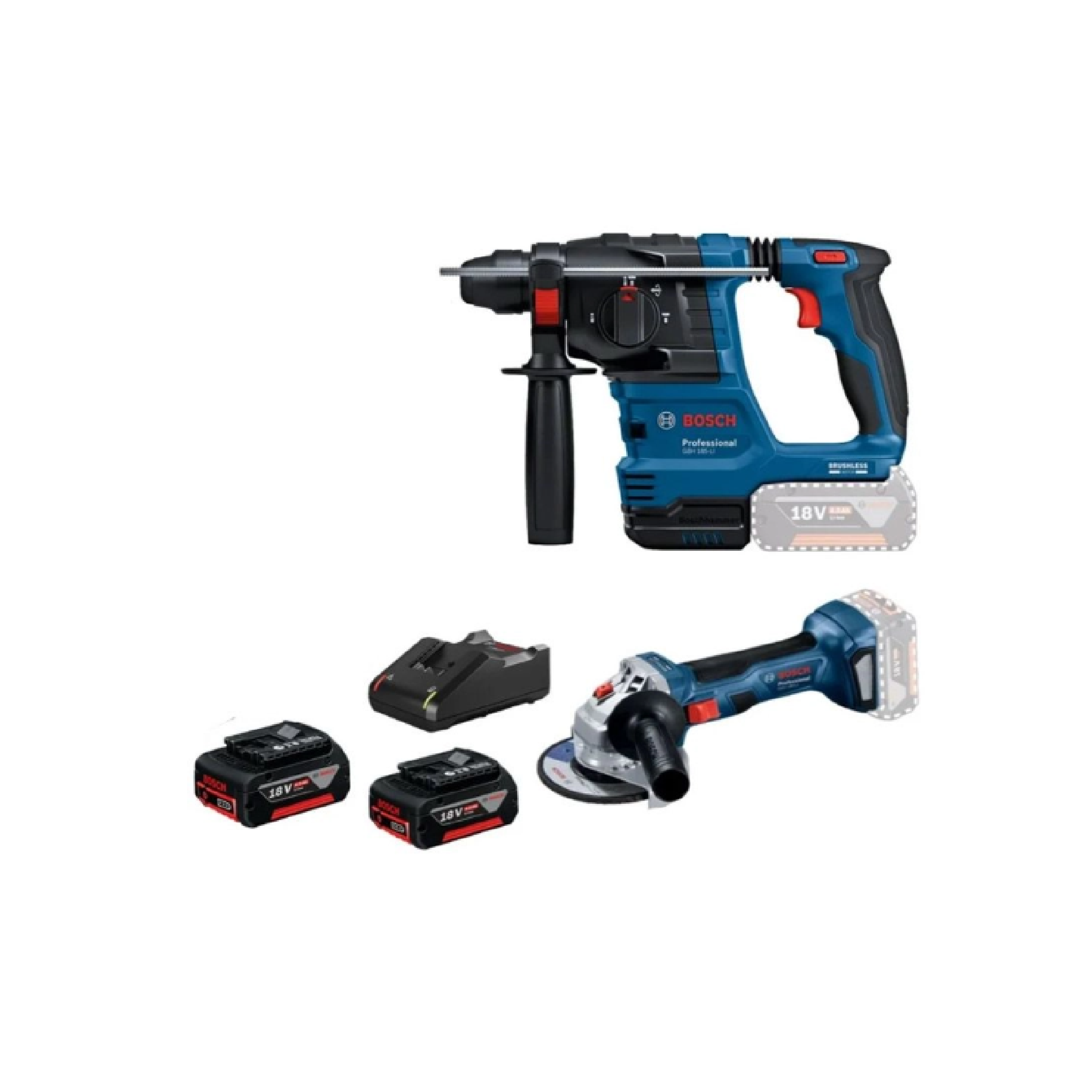 BOSCH GBH 185-LI Rotary Hammer & GWS 180-LI Angle Grinder Combo Set